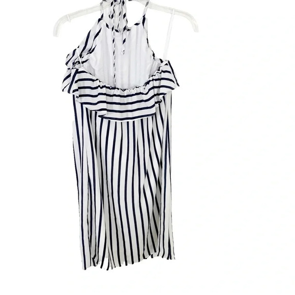 J. Crew Dress Halter Striped Ruffle Mini Navy White Size XS NWT - Picture 4 of 8